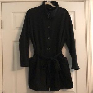 Black coat with tie in front